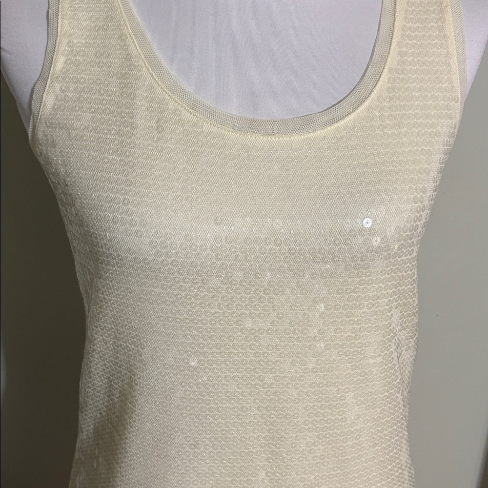 LOFT Cream Sequin Tank Top - Picture 2 of 4